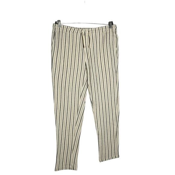 Zara Cotton Blend Striped Earth Tone Crinkle Fabric Drawstring Waist Pants XL - Picture 1 of 6